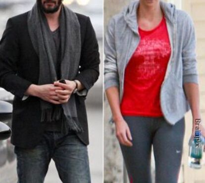 Keanu Reeves e Charlize Theron vistos aos beijos