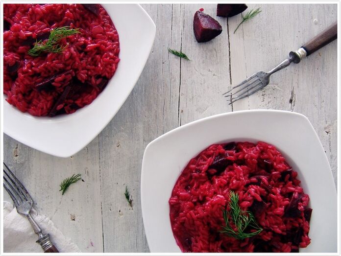 almoço, risoto de beterraba