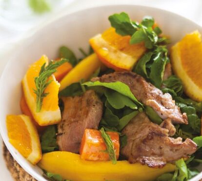 Salada exótica de pato e agrião