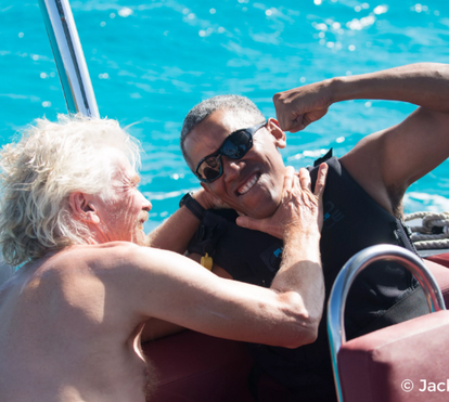 Obama diverte-se na ilha privada de Richard Branson
