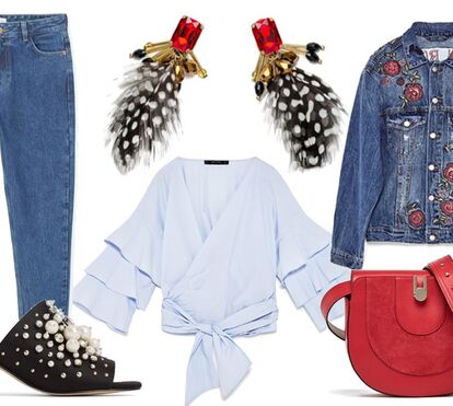 Denim, folhos e bordados