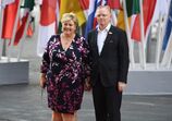 A primeira-ministra norueguesa Erna Solberg e o marido, Sindre Finn