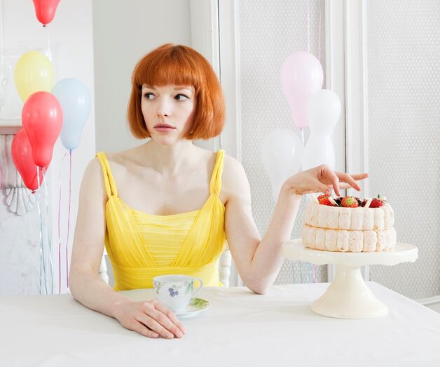 Mulher, aniversário, doce