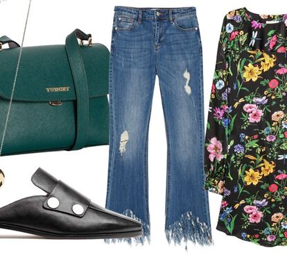 Vestido floral 'casa-se' com  jeans desfranjados