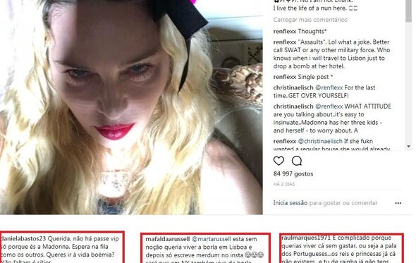 Madonna atacada no Instagram
