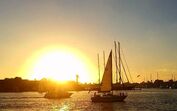 Barco à vela, velejar, mar, barco, pôr do sol