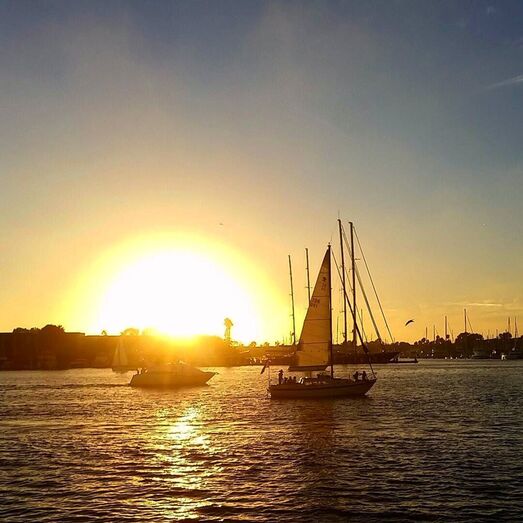 Barco à vela, velejar, mar, barco, pôr do sol