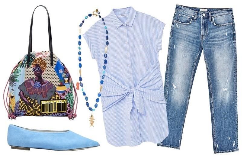 Calças de ganga e camisa às listas. Não há como errar