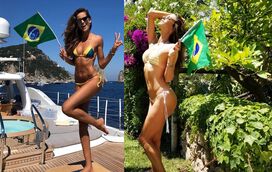 Alessandra Ambrosio e Izabel Goulart mostram curvas em apoio ao Brasil