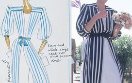 Os croquis dos vestidos que Lady Di usou na visita à Arábia Saudita em 1986