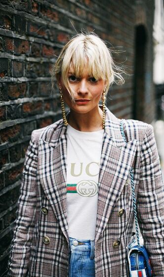 Street Style blazer xadrez