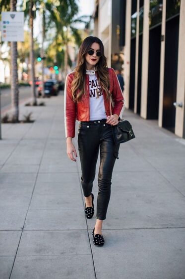 Street Style calças de pele