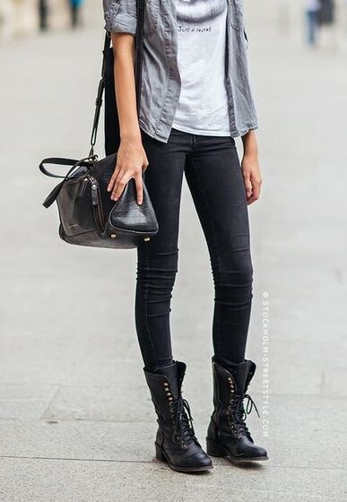 Combat boots com skinny jeans