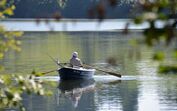 barco a remos, lago, tranquilidade, homem