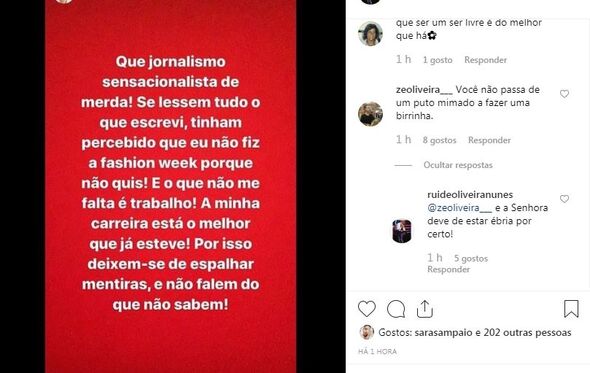 Rui Oliveira abre guerra contra seguidora no Instagram