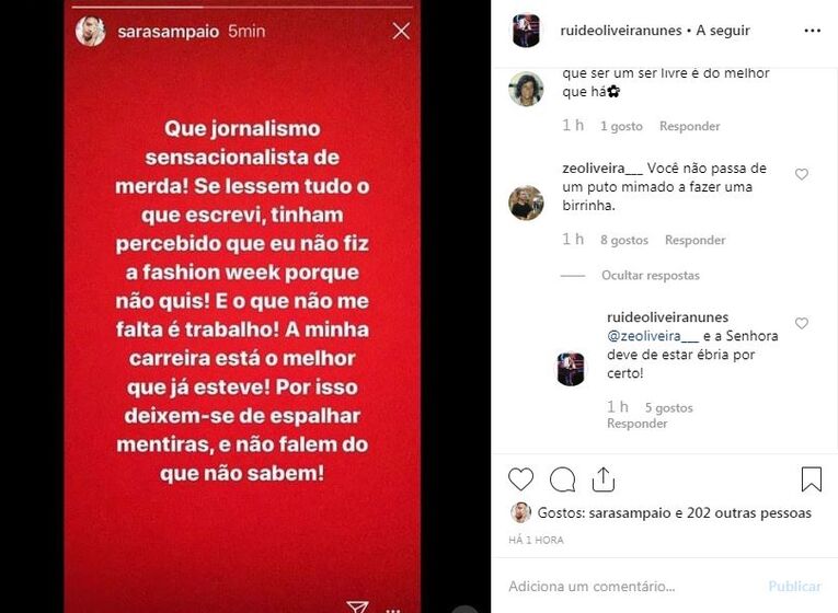 Rui Oliveira abre guerra contra seguidora no Instagram
