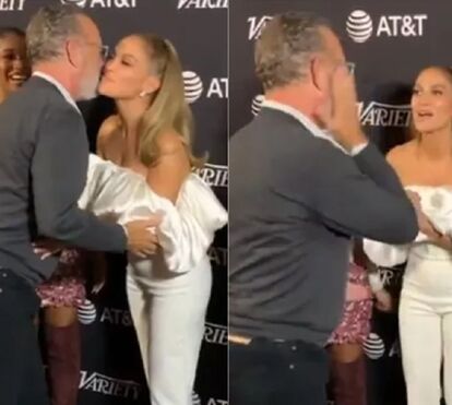 Tom Hanks limpa a cara depois de beijo de JLo