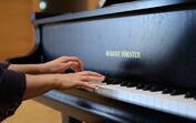 Pianista, mãos, piano, mullher, música