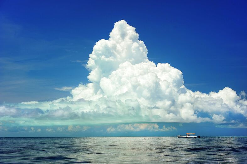 nuvens, mar, sol, barco, férias, paraíso, verão