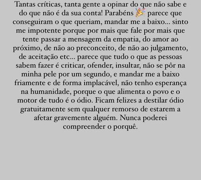Preocupante! O sofrimento de Jéssica Fernandes: 'Todas as noites passo a mesma tortura até a luz do dia trazer um fim ao meu sofrer' 
