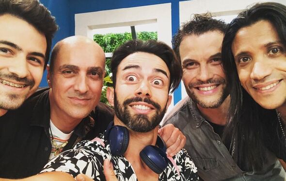Ricardo Raposo com o padrasto, João Soares, e a banda Namorados da Cidade