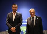 Leonardo DiCaprio ao lado de António Guterres