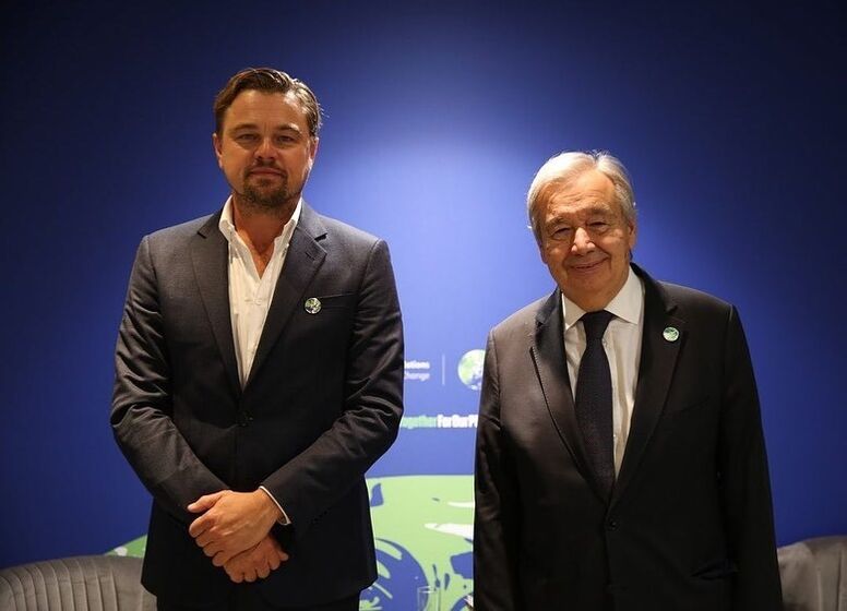 Leonardo DiCaprio ao lado de António Guterres