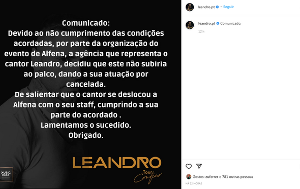 Leandro, comunicado, concerto solidário