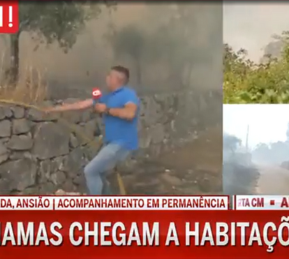 Momento dramático: apanhado na frente de fogo, repórter da CMTV obrigado a ajudar no combate às chamas