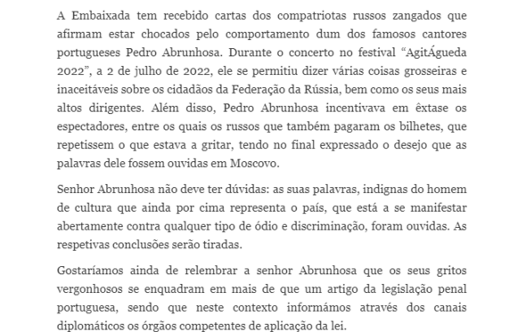 Comunicado da embaixada russa