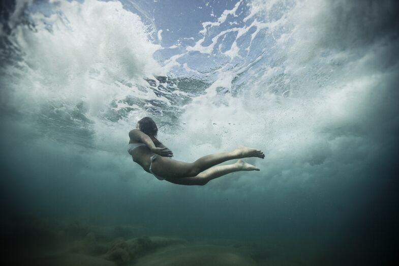 nadar, praia, mulher, mar 