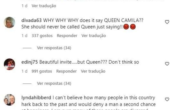 Comentários contra rainha Camilla