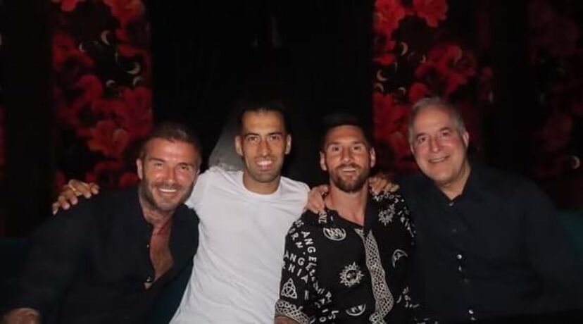 David Beckham, Sergio Busquets, Lionel Messi e Jorge Mas