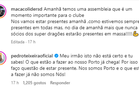 Fernando Madureira, Pedro Teixeira, comentários, instagram