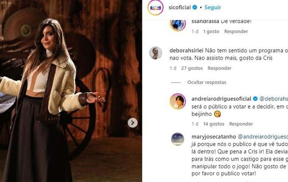 Andreia Rodrigues criticada