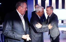 António Costa, o ministro Pedro Duarte e Fernando Medina na apresentação do novo canal, Now
