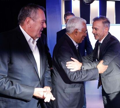 António Costa, o ministro Pedro Duarte e Fernando Medina na apresentação do novo canal, Now