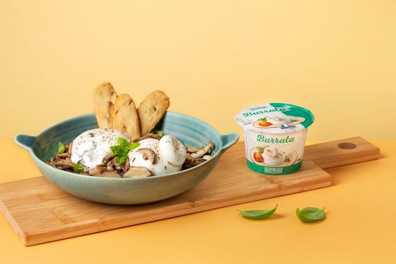Cogumelos com burrata