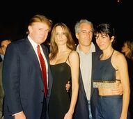 Donald Trump e Jeffrey Epstein com as mulheres