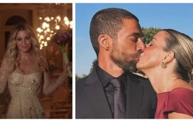 Casamento de Jessica Athayde e Diogo Amaral: Convidados vestidos de preto e noiva em tom de champanhe, transparências e muito brilho
