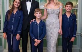 Ivanka Trump com o marido e os filhos antes do jantar de gala oferecido pelo pai, Donald Trump