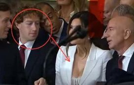Mark  Zuckerberg não conseguiu tirar os olhos do decote atrevido da noiva do dono da Amazon