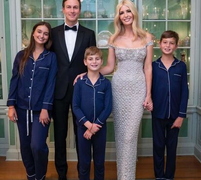 Ivanka Trump com o marido e os filhos antes do jantar de gala oferecido pelo pai, Donald Trump