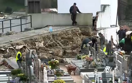 Muro de estádio tomba e destrói cerca de 30 campas no cemitério da Lourosa