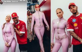 Está o amor no ar? Hamilton em brasa com Jennifer Lopez nas boxes da Ferrari no GP da Arábia Saudita