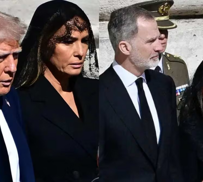Apanhado pelas câmaras! O momento em que Donald Trump tira uma pastilha elástica do bolso para se entreter no funeral