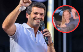 Agora, já não o larga! Mulher de André Ventura colada ao político na chegada à sede de campanha