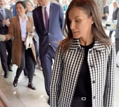 Letizia chama a atenção com casaco xadrez da Mirto