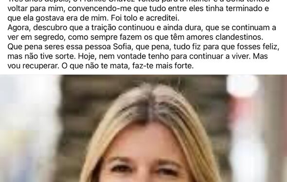 A publicação de Domingos Amaral sobre a traição de Sofia Jardim