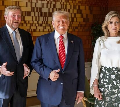 O momento caricato durante visita de Donald Trump ao palácio real, com Máxima da Holanda apanhada a fazer troça do presidente norte-americano